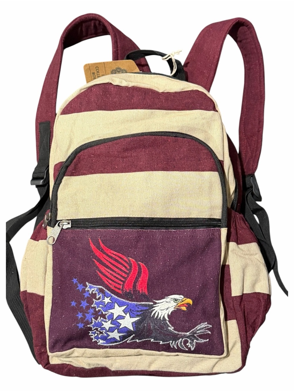 NWT American Flag Bald Eagle Backpack Zipper Closures Handmade in Nepal New